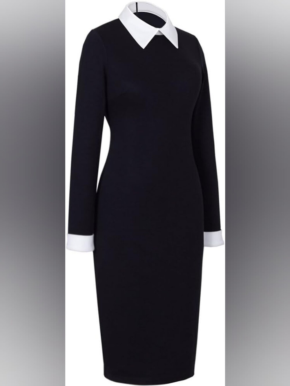 NWT Black Midi Dress with White Collar and Cuffs - Picture 8 of 9